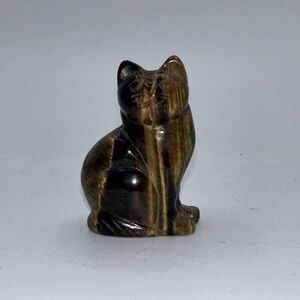 1.5" Stone Carving Cat Figurine Yellow Tiger Eye Crystal Healing Gemstone Decor